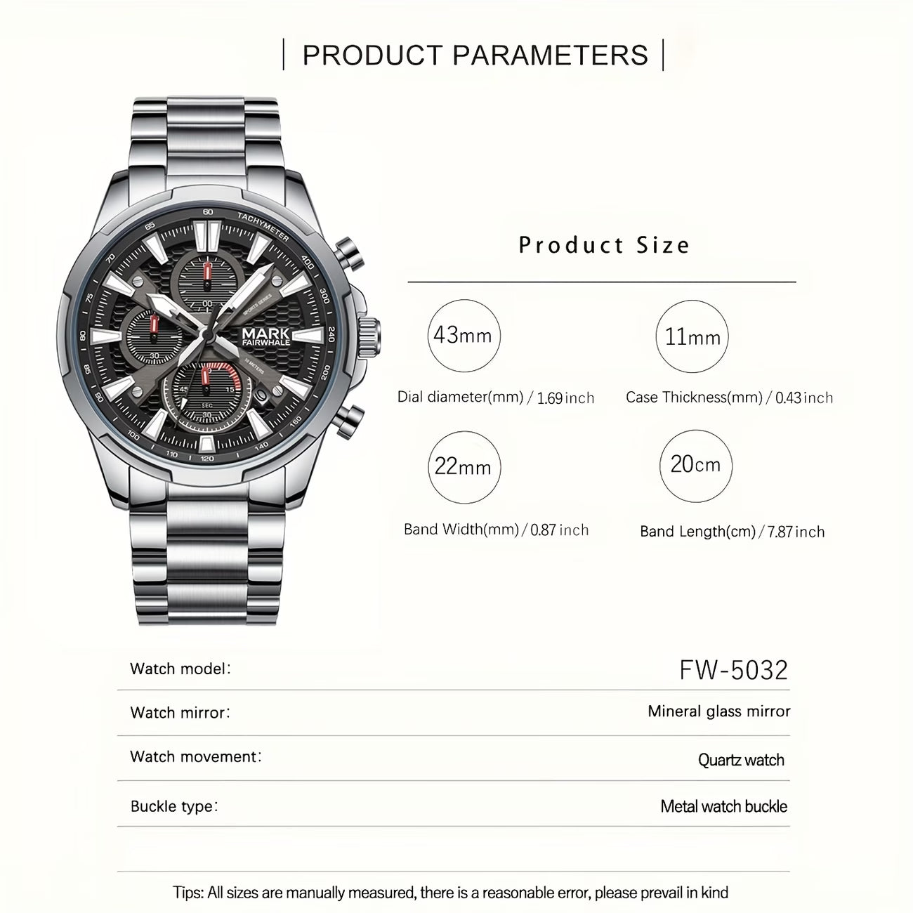 Fairwhale Men’s Luxury Quartz Chronograph Watch, Racing Design | FW-5032