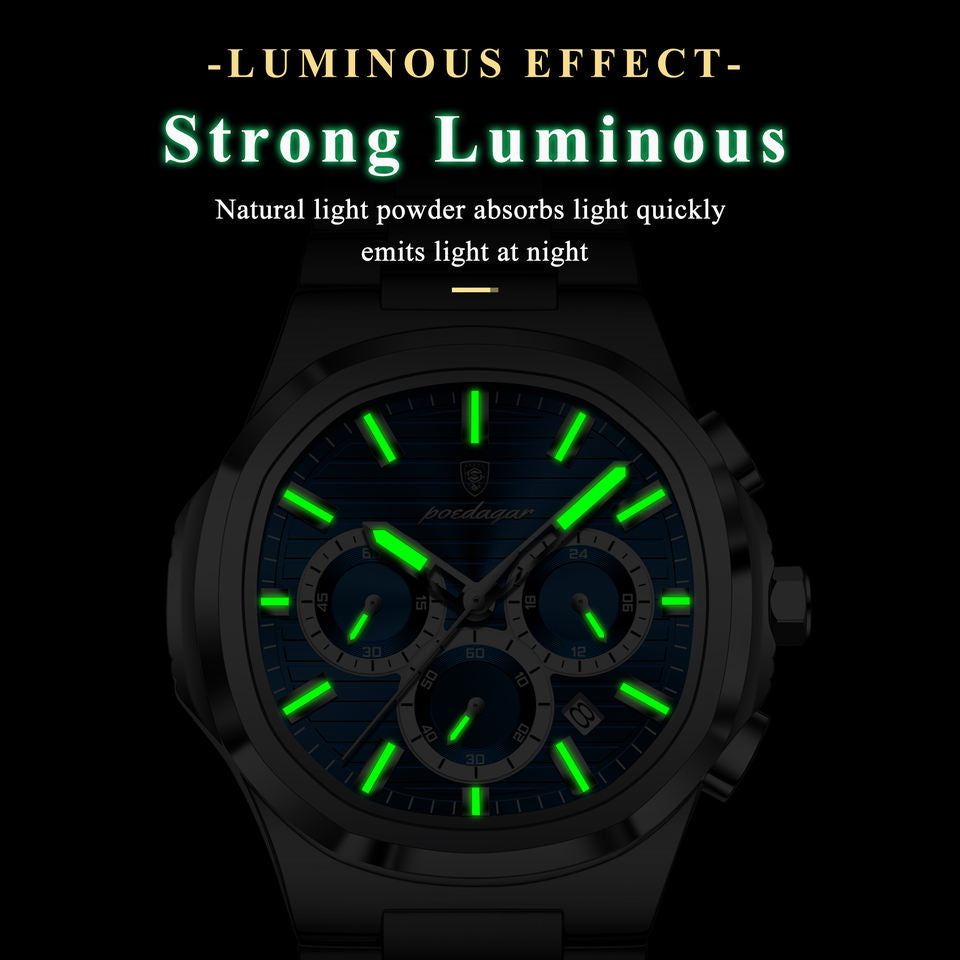 Chronograph Watch for Men - Luxury Waterproof Stainless Steel Wristwatch