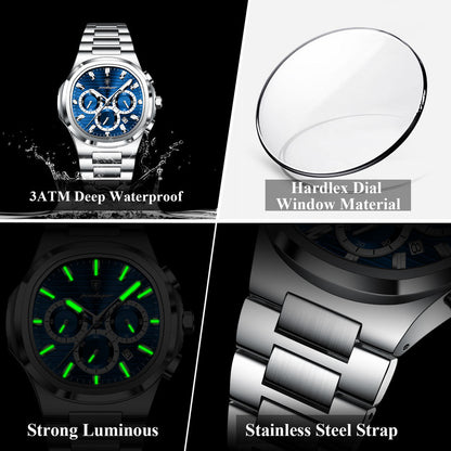 Chronograph Watch for Men - Luxury Waterproof Stainless Steel Wristwatch